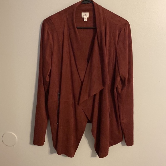 Dressbarn Womans Burgundy Short Jacket Faux Suede Super Soft Zip Pockets Large - Picture 3 of 9